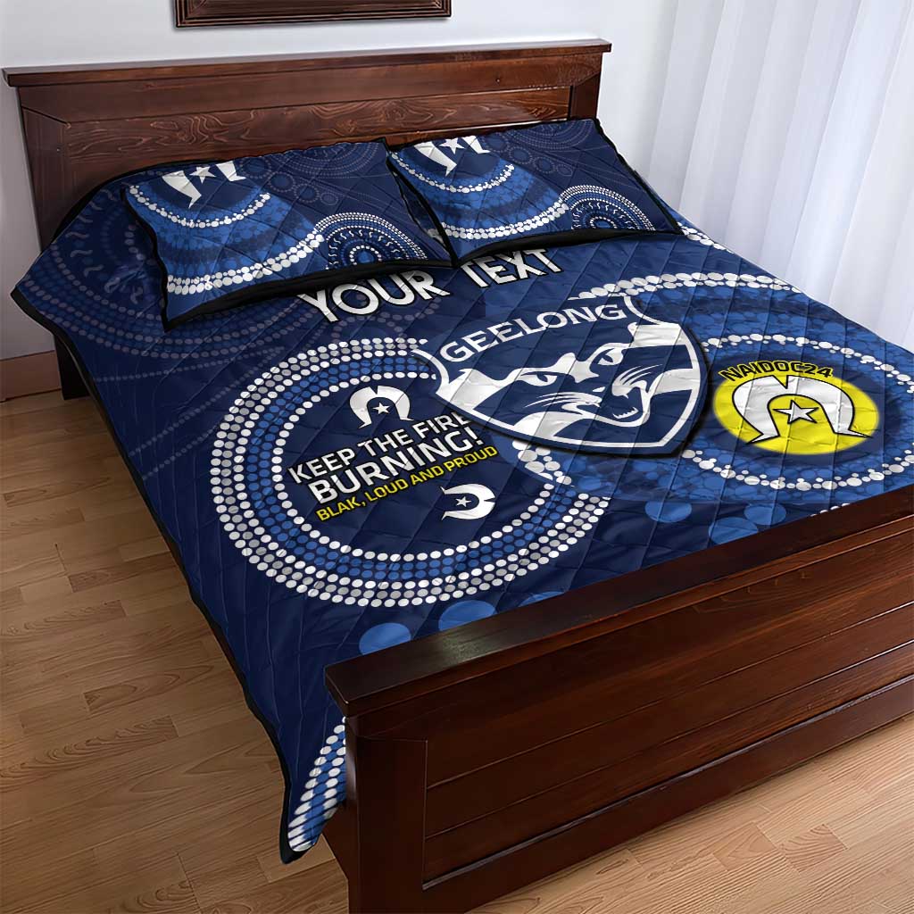 Custom AFL Geelong NAIDOC Week Quilt Bed Set Keep The Fire Burning Indigenous Art
