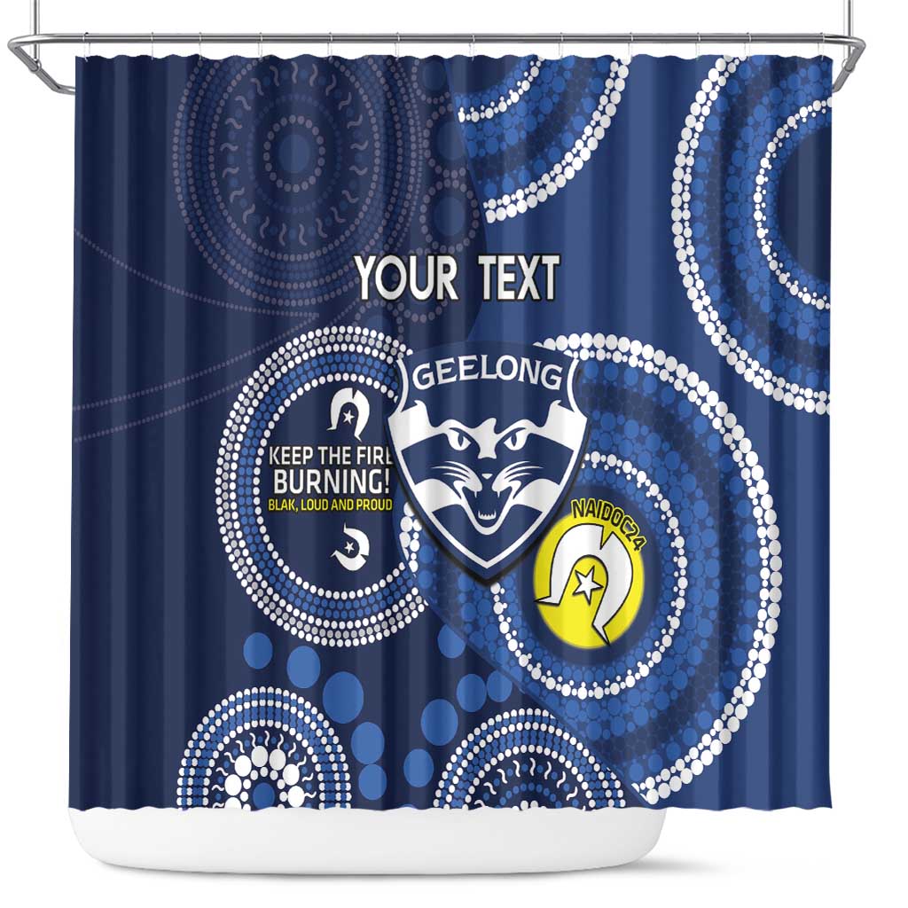 Custom AFL Geelong NAIDOC Week Shower Curtain Keep The Fire Burning Indigenous Art