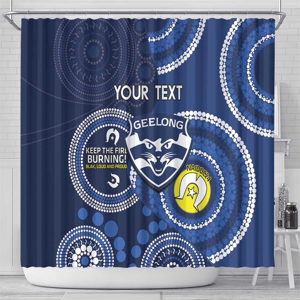 Custom AFL Geelong NAIDOC Week Shower Curtain Keep The Fire Burning Indigenous Art
