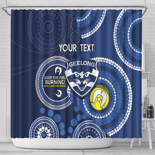 Custom AFL Geelong NAIDOC Week Shower Curtain Keep The Fire Burning Indigenous Art