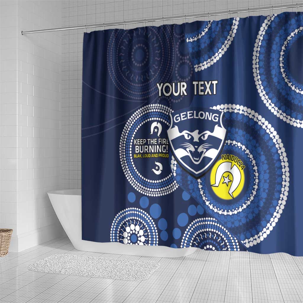 Custom AFL Geelong NAIDOC Week Shower Curtain Keep The Fire Burning Indigenous Art