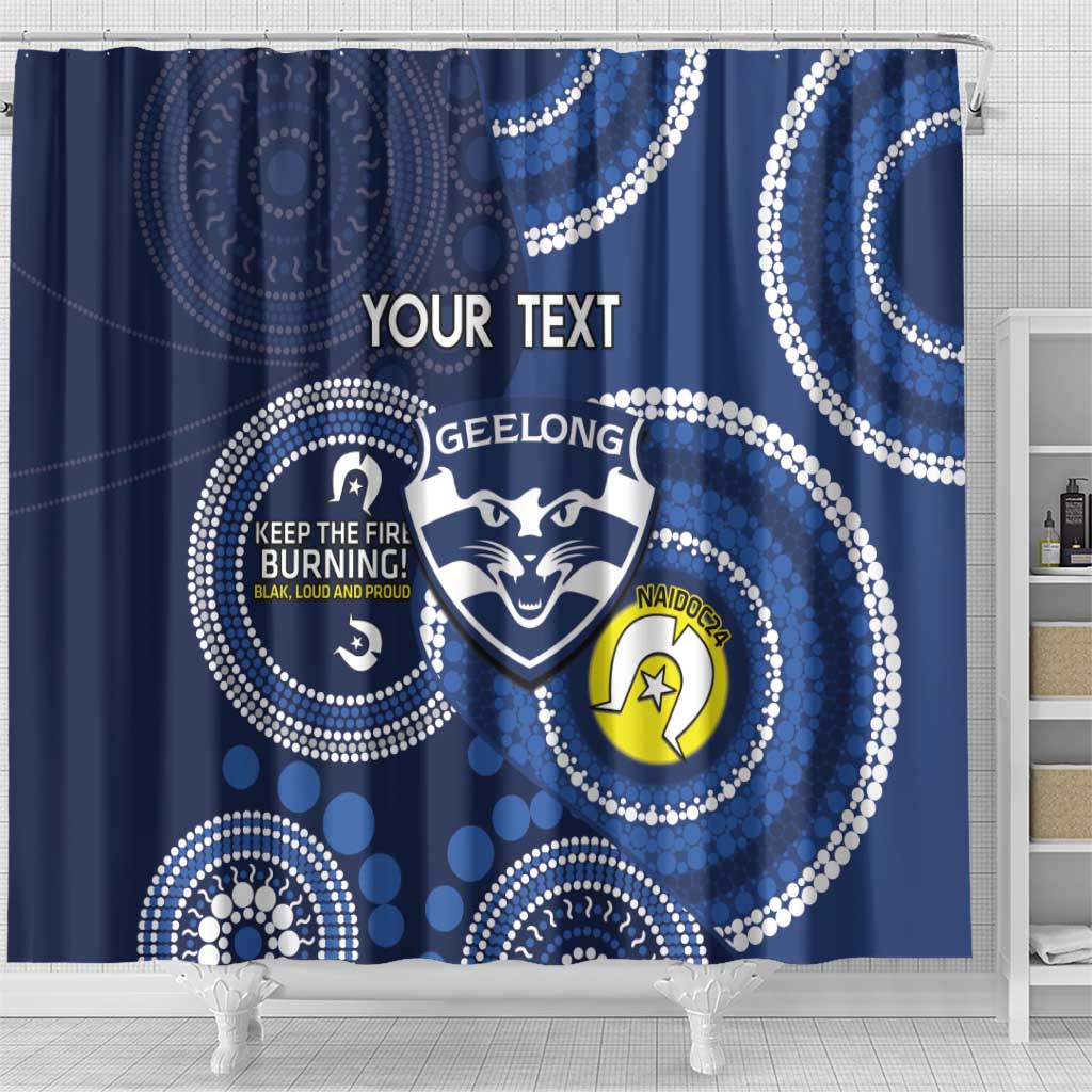 Custom AFL Geelong NAIDOC Week Shower Curtain Keep The Fire Burning Indigenous Art