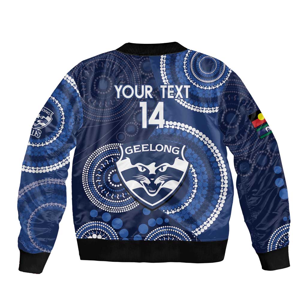 Custom AFL Geelong NAIDOC Week Sleeve Zip Bomber Jacket Keep The Fire Burning Indigenous Art