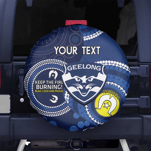 Custom AFL Geelong NAIDOC Week Spare Tire Cover Keep The Fire Burning Indigenous Art