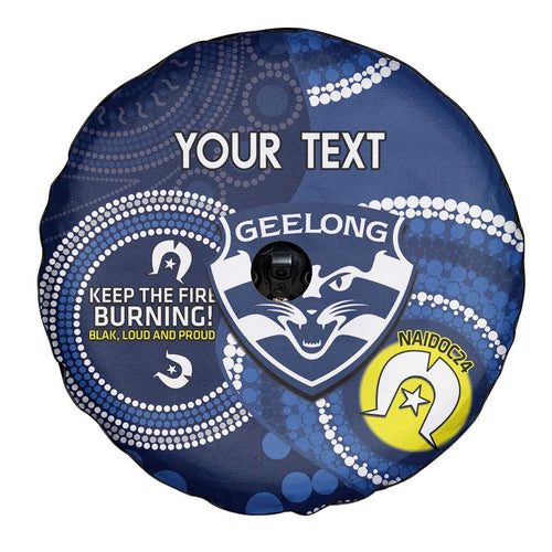 Custom AFL Geelong NAIDOC Week Spare Tire Cover Keep The Fire Burning Indigenous Art