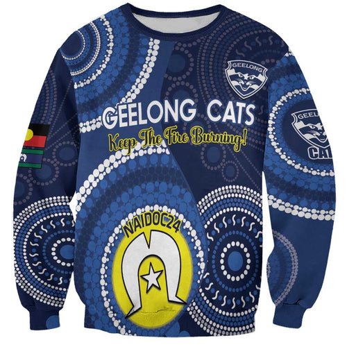 Custom AFL Geelong NAIDOC Week Sweatshirt Keep The Fire Burning Indigenous Art