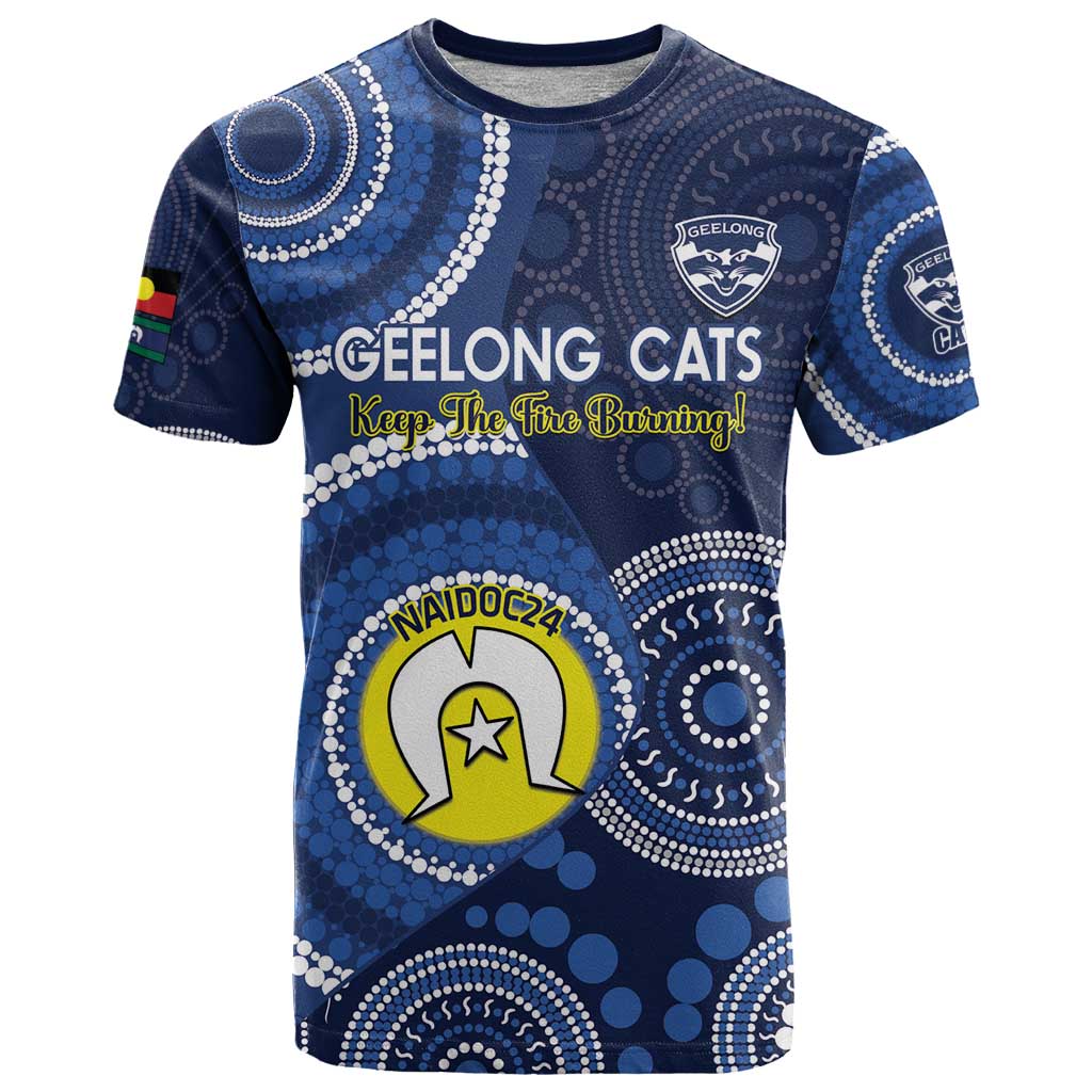 Custom AFL Geelong NAIDOC Week T Shirt Keep The Fire Burning Indigenous Art