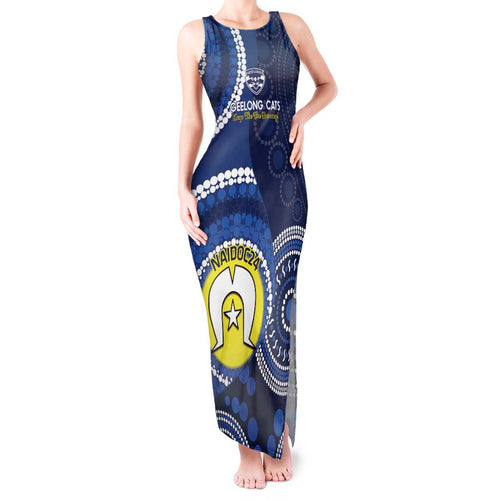 Custom AFL Geelong NAIDOC Week Tank Maxi Dress Keep The Fire Burning Indigenous Art