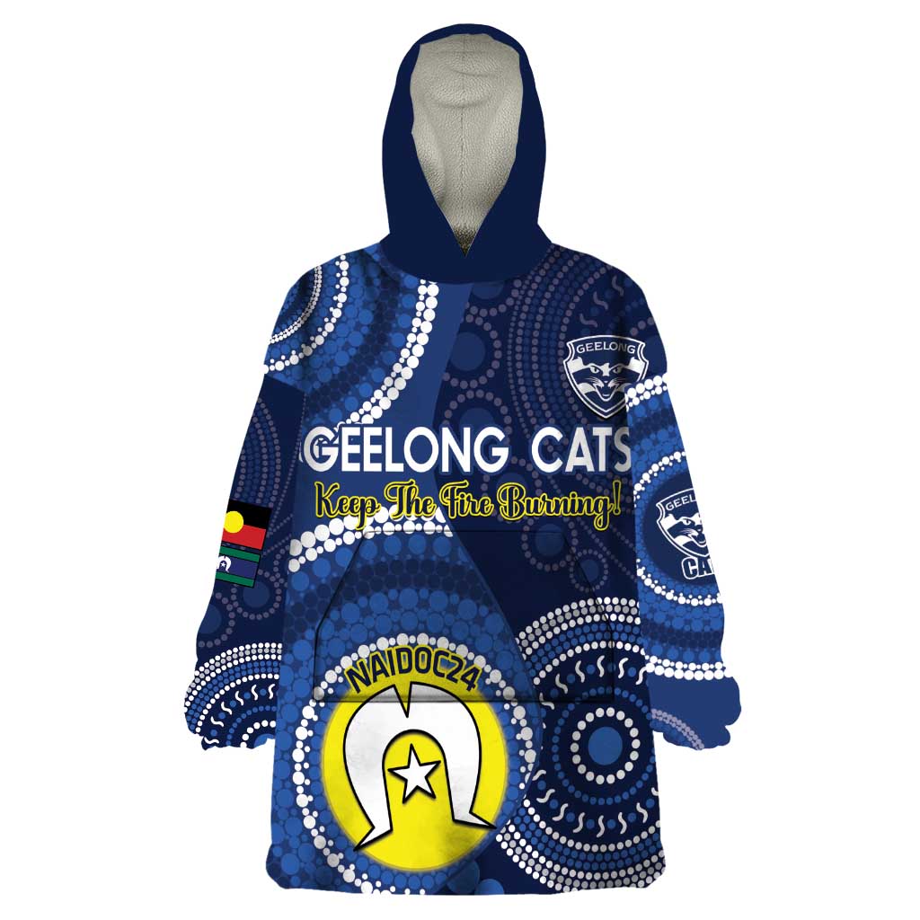 Custom AFL Geelong NAIDOC Week Wearable Blanket Hoodie Keep The Fire Burning Indigenous Art
