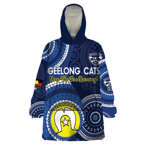 Custom AFL Geelong NAIDOC Week Wearable Blanket Hoodie Keep The Fire Burning Indigenous Art