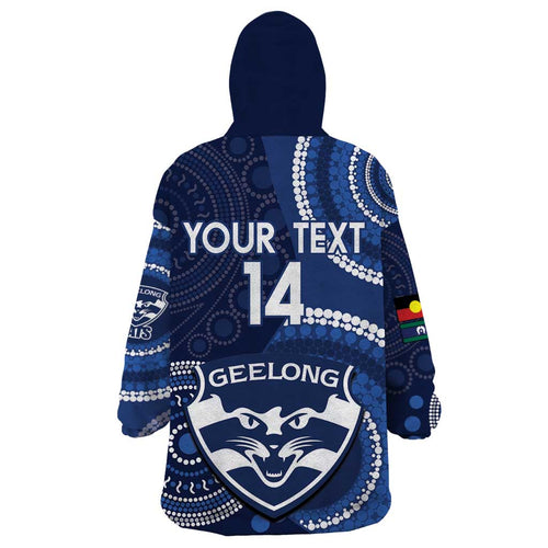 Custom AFL Geelong NAIDOC Week Wearable Blanket Hoodie Keep The Fire Burning Indigenous Art