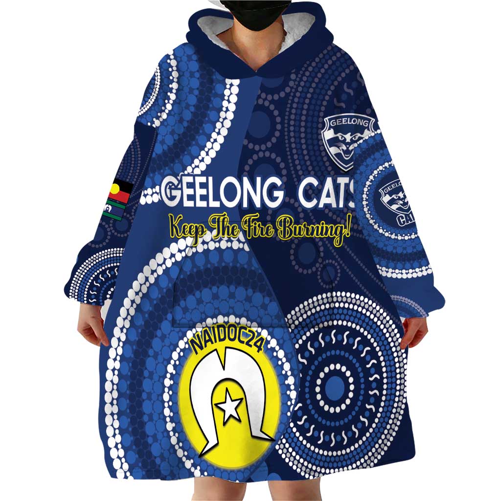Custom AFL Geelong NAIDOC Week Wearable Blanket Hoodie Keep The Fire Burning Indigenous Art