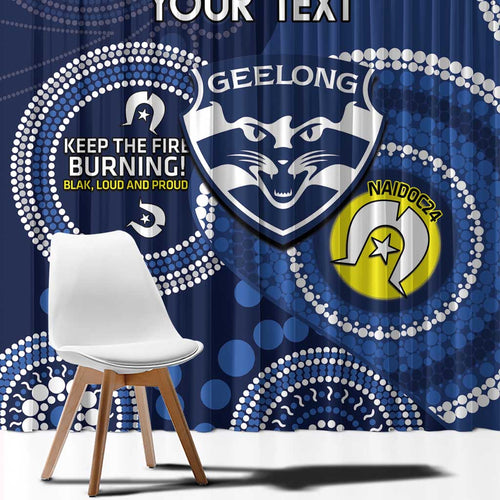 Custom AFL Geelong NAIDOC Week Window Curtain Keep The Fire Burning Indigenous Art