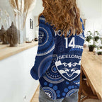 Custom AFL Geelong NAIDOC Week Women Casual Shirt Keep The Fire Burning Indigenous Art