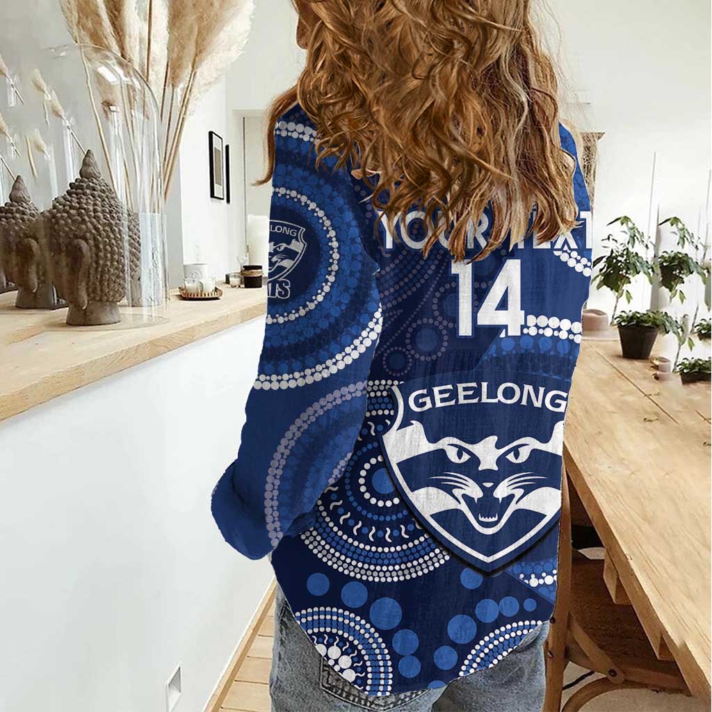 Custom AFL Geelong NAIDOC Week Women Casual Shirt Keep The Fire Burning Indigenous Art