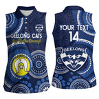 Custom AFL Geelong NAIDOC Week Women Sleeveless Polo Shirt Keep The Fire Burning Indigenous Art