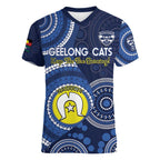 Custom AFL Geelong NAIDOC Week Women V-Neck T-Shirt Keep The Fire Burning Indigenous Art