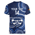 Custom AFL Geelong NAIDOC Week Women V-Neck T-Shirt Keep The Fire Burning Indigenous Art