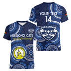 Custom AFL Geelong NAIDOC Week Women V-Neck T-Shirt Keep The Fire Burning Indigenous Art