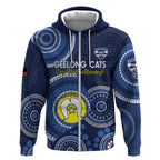 Custom AFL Geelong NAIDOC Week Zip Hoodie Keep The Fire Burning Indigenous Art