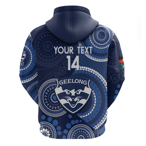 Custom AFL Geelong NAIDOC Week Zip Hoodie Keep The Fire Burning Indigenous Art