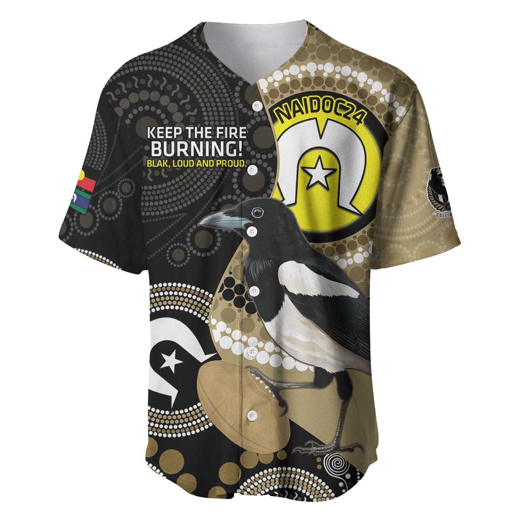 Custom AFL Collingwood NAIDOC Week Baseball Jersey Keep The Fire Burning Indigenous Art