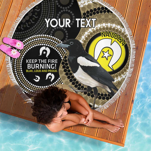 Custom AFL Collingwood NAIDOC Week Beach Blanket Keep The Fire Burning Indigenous Art