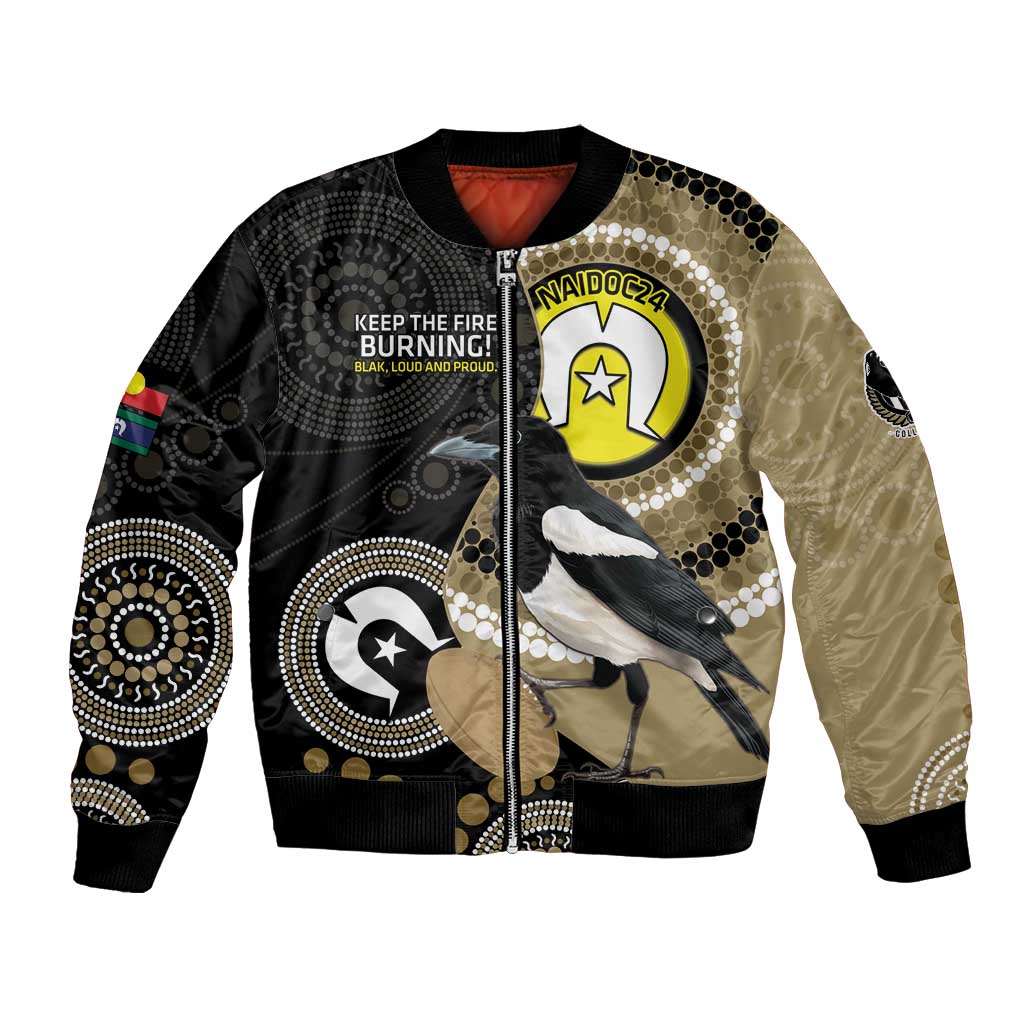 Custom AFL Collingwood NAIDOC Week Bomber Jacket Keep The Fire Burning Indigenous Art