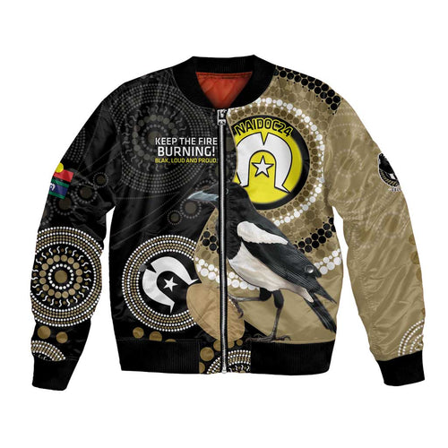 Custom AFL Collingwood NAIDOC Week Bomber Jacket Keep The Fire Burning Indigenous Art