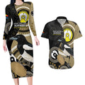 Custom AFL Collingwood NAIDOC Week Couples Matching Long Sleeve Bodycon Dress and Hawaiian Shirt Keep The Fire Burning Indigenous Art
