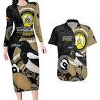 Custom AFL Collingwood NAIDOC Week Couples Matching Long Sleeve Bodycon Dress and Hawaiian Shirt Keep The Fire Burning Indigenous Art