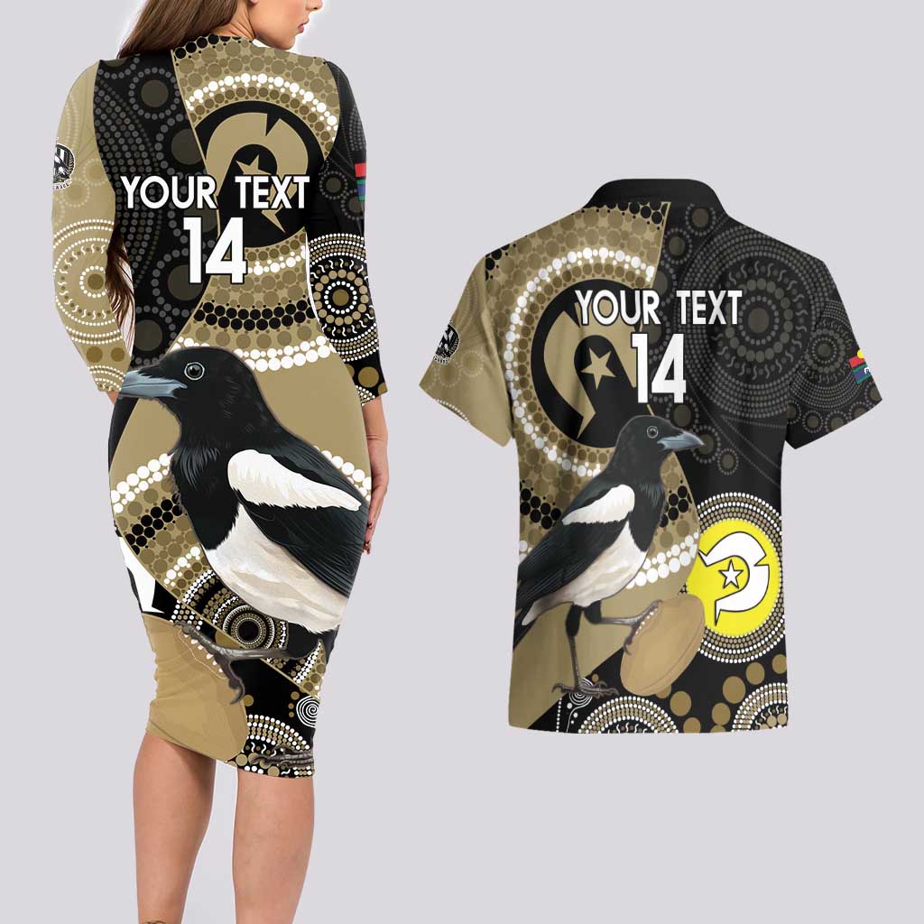 Custom AFL Collingwood NAIDOC Week Couples Matching Long Sleeve Bodycon Dress and Hawaiian Shirt Keep The Fire Burning Indigenous Art