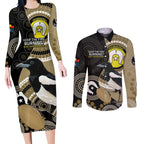 Custom AFL Collingwood NAIDOC Week Couples Matching Long Sleeve Bodycon Dress and Long Sleeve Button Shirt Keep The Fire Burning Indigenous Art