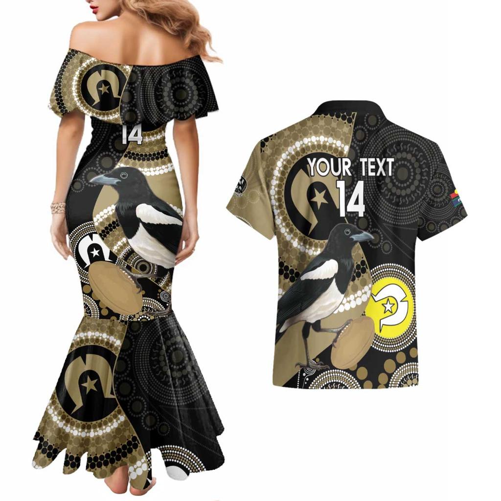 Custom AFL Collingwood NAIDOC Week Couples Matching Mermaid Dress and Hawaiian Shirt Keep The Fire Burning Indigenous Art