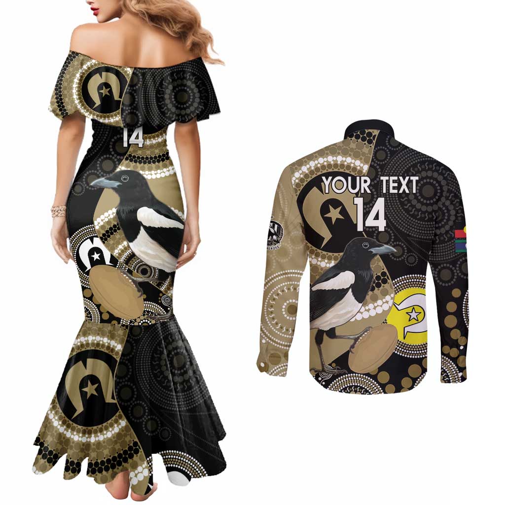 Custom AFL Collingwood NAIDOC Week Couples Matching Mermaid Dress and Long Sleeve Button Shirt Keep The Fire Burning Indigenous Art