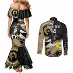 Custom AFL Collingwood NAIDOC Week Couples Matching Mermaid Dress and Long Sleeve Button Shirt Keep The Fire Burning Indigenous Art