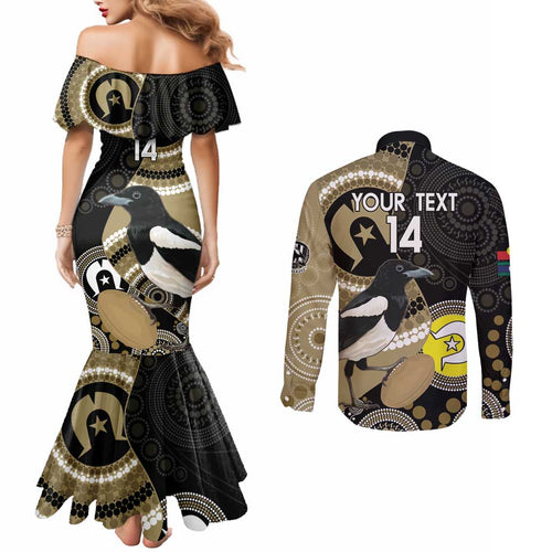 Custom AFL Collingwood NAIDOC Week Couples Matching Mermaid Dress and Long Sleeve Button Shirt Keep The Fire Burning Indigenous Art