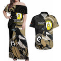 Custom AFL Collingwood NAIDOC Week Couples Matching Off Shoulder Maxi Dress and Hawaiian Shirt Keep The Fire Burning Indigenous Art