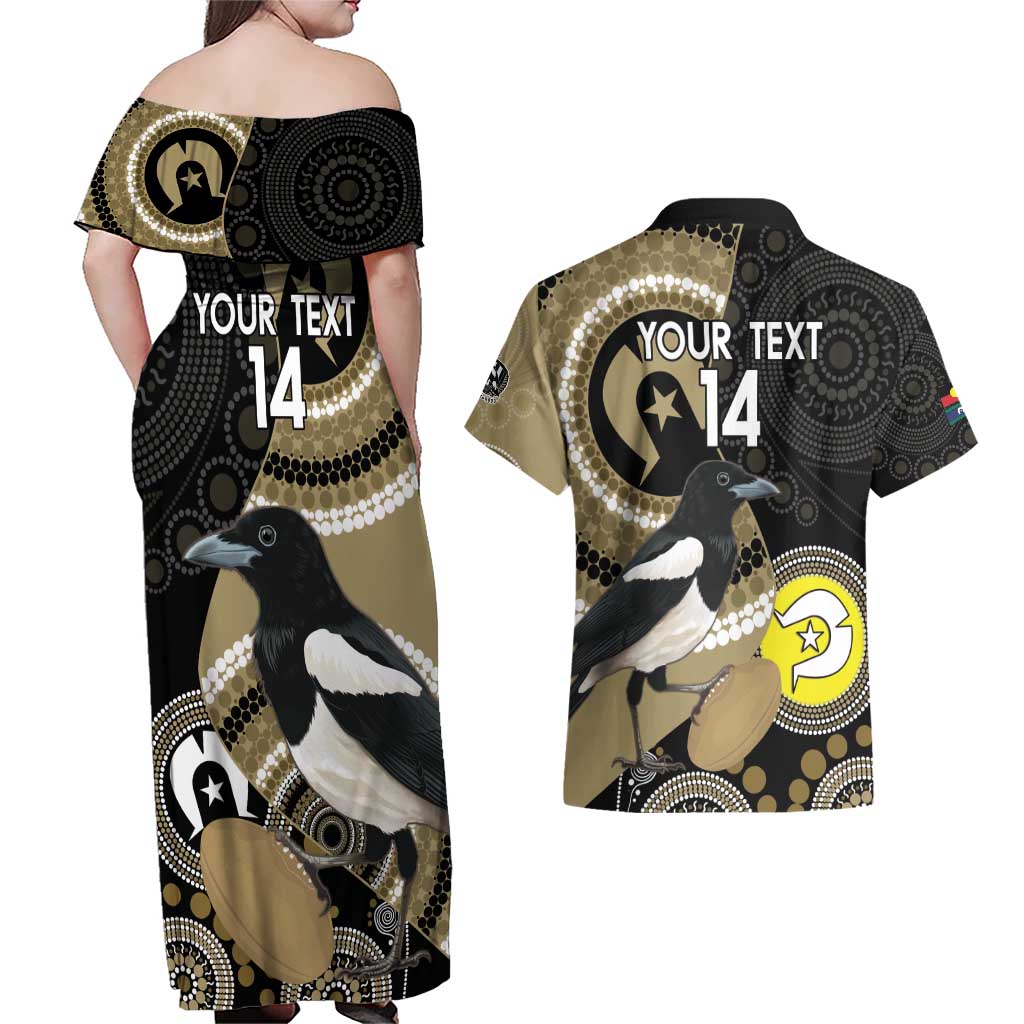 Custom AFL Collingwood NAIDOC Week Couples Matching Off Shoulder Maxi Dress and Hawaiian Shirt Keep The Fire Burning Indigenous Art