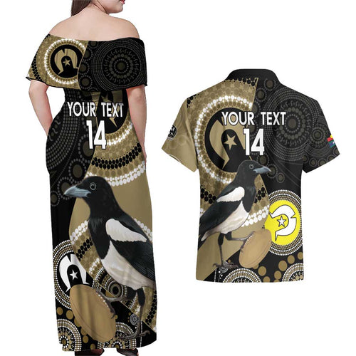 Custom AFL Collingwood NAIDOC Week Couples Matching Off Shoulder Maxi Dress and Hawaiian Shirt Keep The Fire Burning Indigenous Art