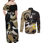 Custom AFL Collingwood NAIDOC Week Couples Matching Off Shoulder Maxi Dress and Long Sleeve Button Shirt Keep The Fire Burning Indigenous Art
