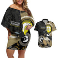 Custom AFL Collingwood NAIDOC Week Couples Matching Off Shoulder Short Dress and Hawaiian Shirt Keep The Fire Burning Indigenous Art