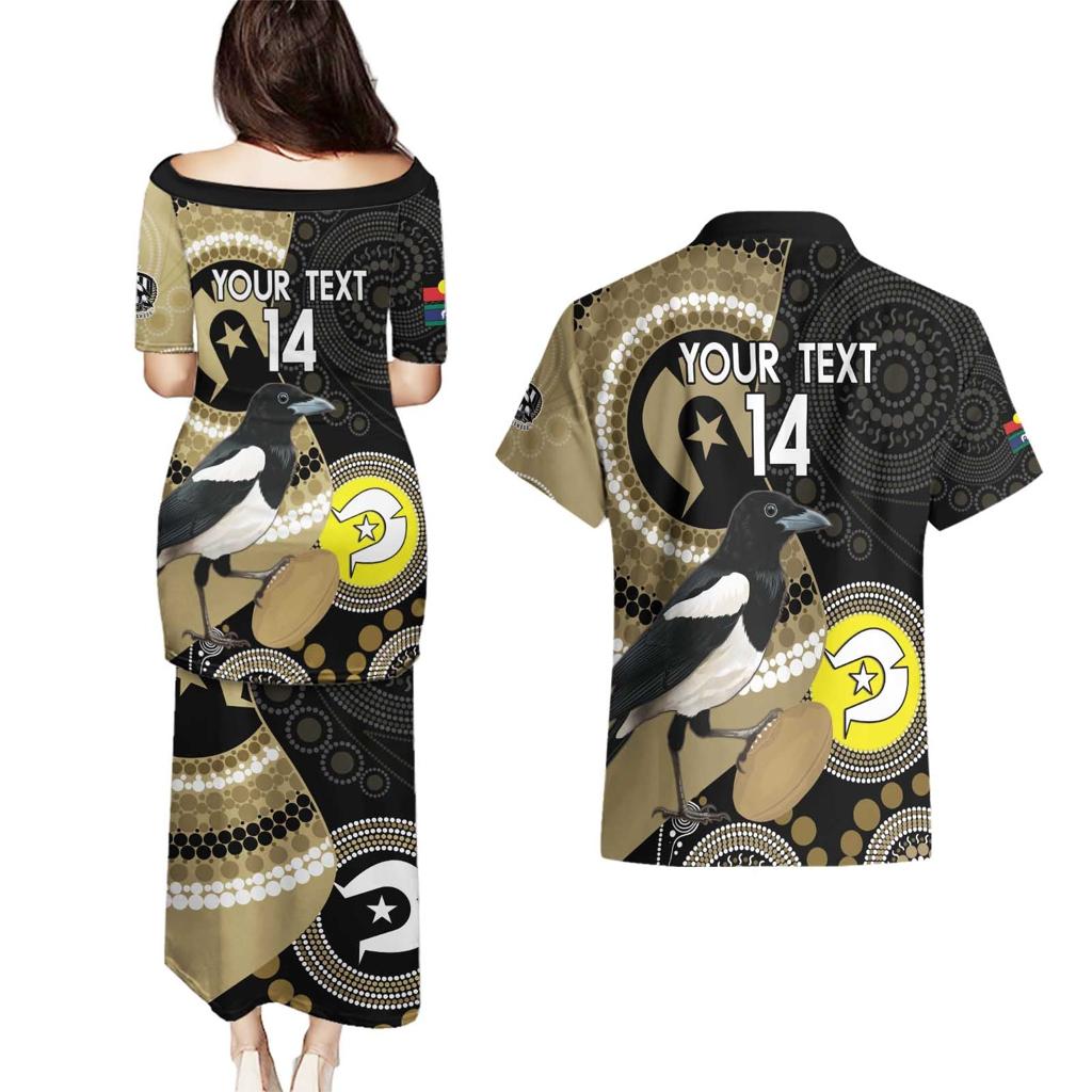 Custom AFL Collingwood NAIDOC Week Couples Matching Puletasi and Hawaiian Shirt Keep The Fire Burning Indigenous Art