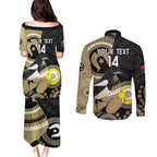 Custom AFL Collingwood NAIDOC Week Couples Matching Puletasi and Long Sleeve Button Shirt Keep The Fire Burning Indigenous Art