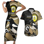 Custom AFL Collingwood NAIDOC Week Couples Matching Short Sleeve Bodycon Dress and Hawaiian Shirt Keep The Fire Burning Indigenous Art