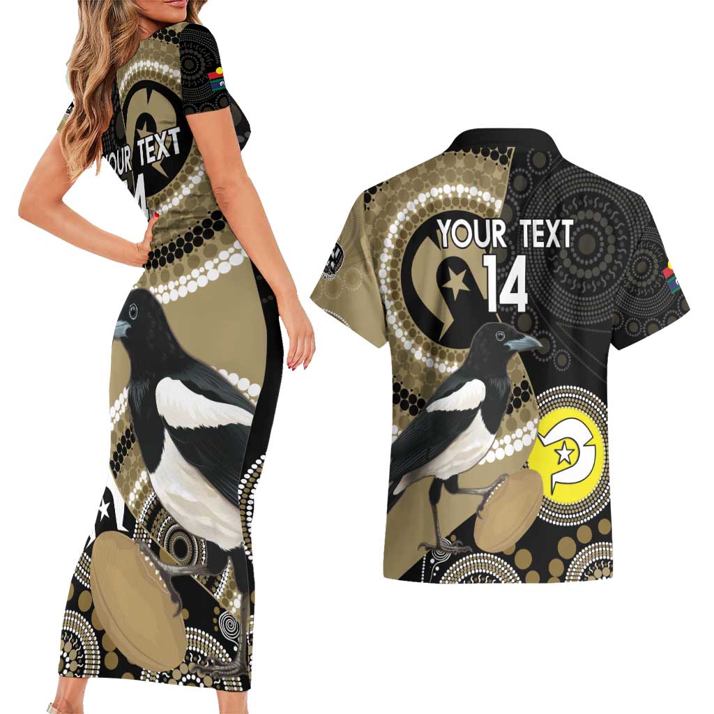 Custom AFL Collingwood NAIDOC Week Couples Matching Short Sleeve Bodycon Dress and Hawaiian Shirt Keep The Fire Burning Indigenous Art