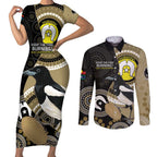 Custom AFL Collingwood NAIDOC Week Couples Matching Short Sleeve Bodycon Dress and Long Sleeve Button Shirt Keep The Fire Burning Indigenous Art