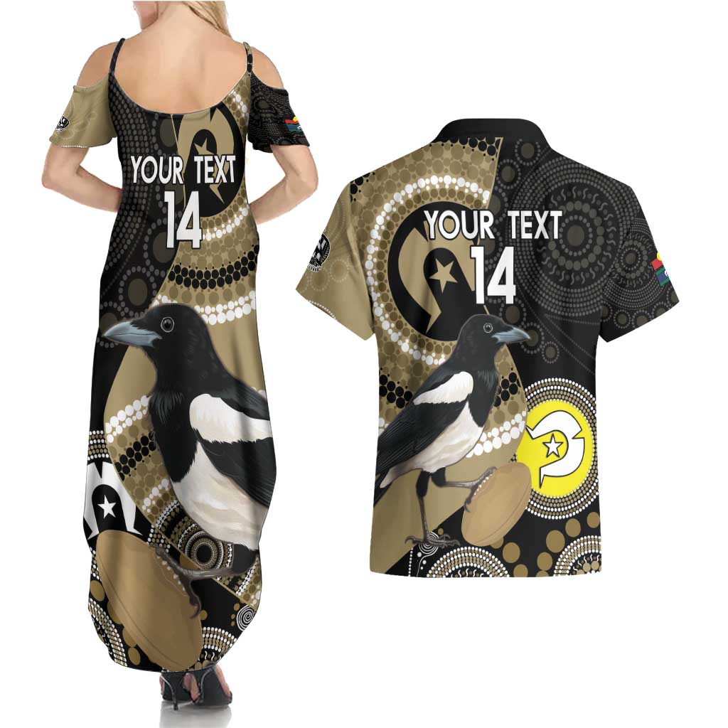 Custom AFL Collingwood NAIDOC Week Couples Matching Summer Maxi Dress and Hawaiian Shirt Keep The Fire Burning Indigenous Art