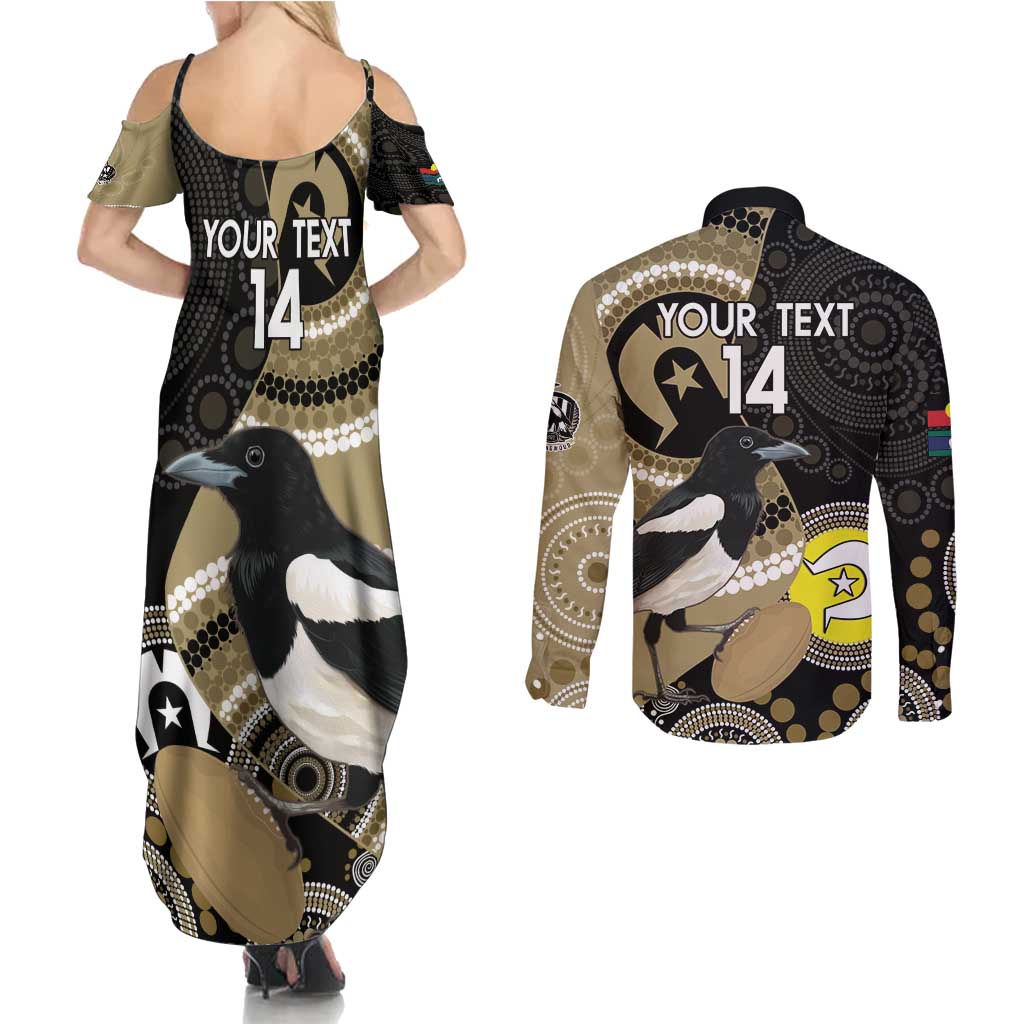 Custom AFL Collingwood NAIDOC Week Couples Matching Summer Maxi Dress and Long Sleeve Button Shirt Keep The Fire Burning Indigenous Art