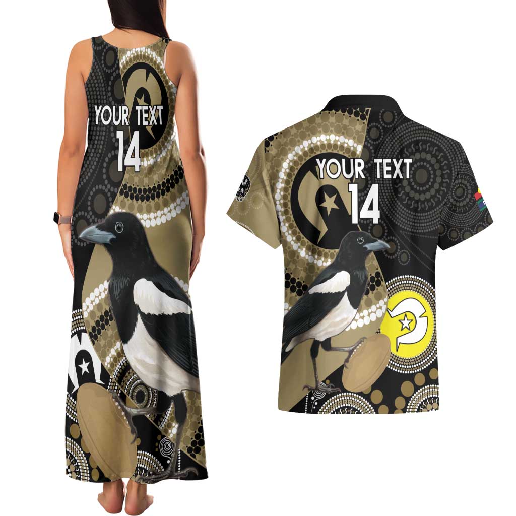 Custom AFL Collingwood NAIDOC Week Couples Matching Tank Maxi Dress and Hawaiian Shirt Keep The Fire Burning Indigenous Art